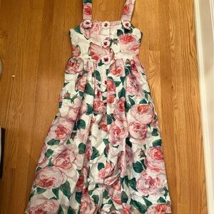 Floral Print Dress with Pink and Green Accents